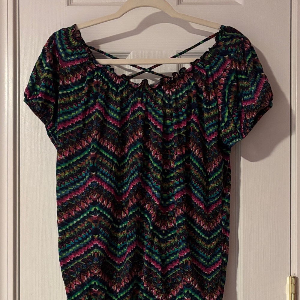 Dots Vibrant Chevron Blouse - Pink, Green, Black